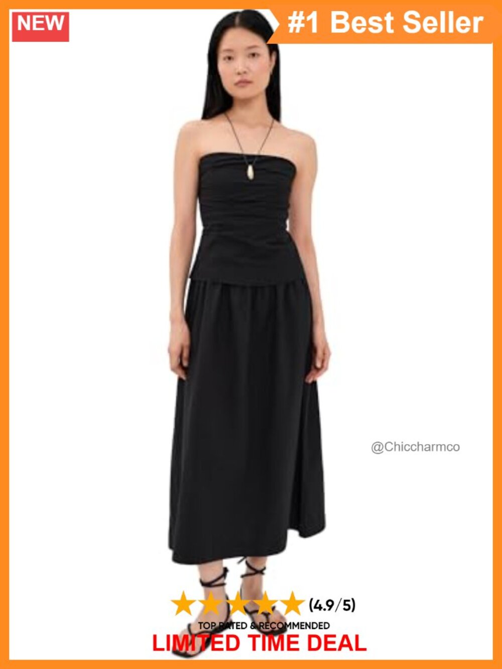 Midi Dress Strapless Sleeveless Poplin Ruched Smocked A-Line